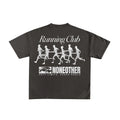 Black crew neck t-shirt with a graphic print of a group of runners and the text 'Running Club' above them, along with the brand name 'NONEOTHER'.